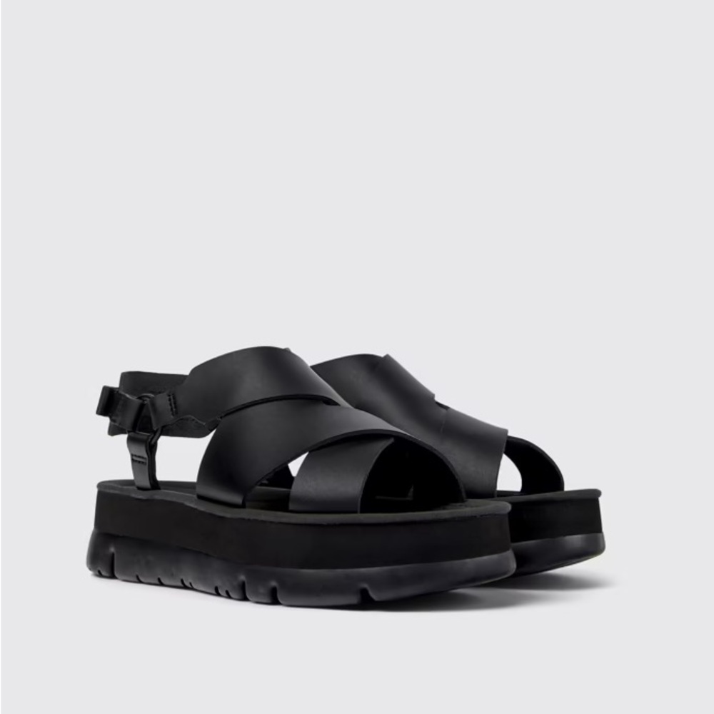 Camper Black Platform Leather Sandals